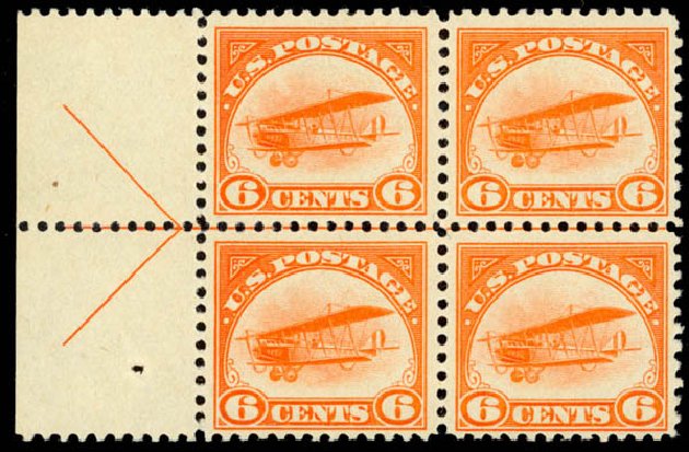 Prices of US Stamps Scott Cat. C1 - 6c 1918 Air Curtiss Jenny. Daniel Kelleher Auctions, Oct 2014, Sale 660, Lot 2497