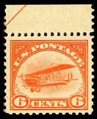 Costs of US Stamp Scott Cat. C1 - 6c 1918 Air Curtiss Jenny. Daniel Kelleher Auctions, Dec 2012, Sale 633, Lot 1058