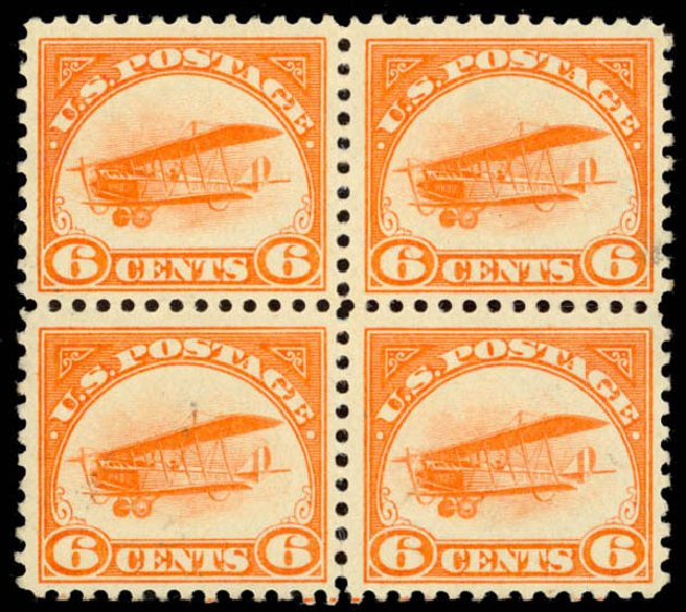 US Stamps Values Scott Catalog # C1: 6c 1918 Air Curtiss Jenny. Daniel Kelleher Auctions, Oct 2014, Sale 660, Lot 2498