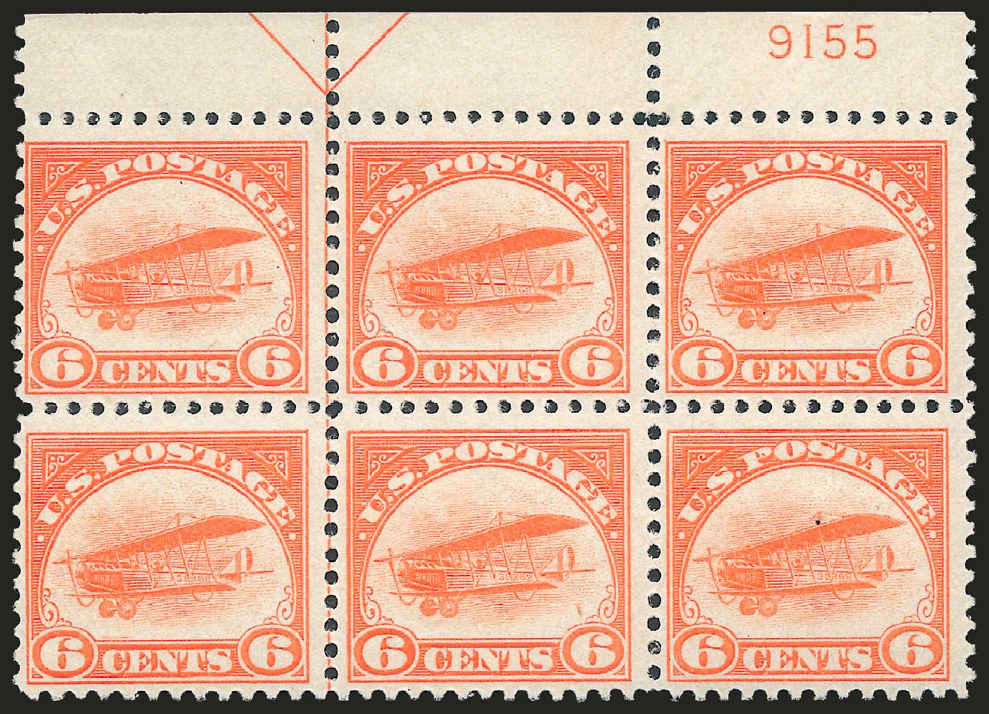 Value of US Stamps Scott Catalog # C1: 6c 1918 Air Curtiss Jenny. Robert Siegel Auction Galleries, Jun 2010, Sale 992, Lot 2578