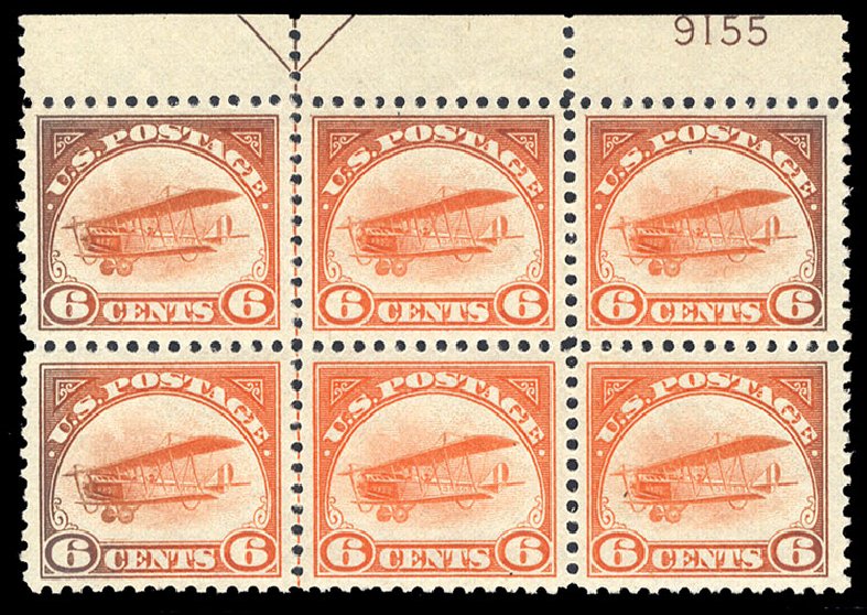Price of US Stamps Scott Cat. C1 - 1918 6c Air Curtiss Jenny. Cherrystone Auctions, Sep 2014, Sale 201409, Lot 60