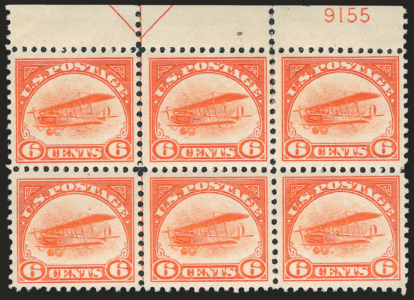 US Stamp Values Scott Catalog #C1 - 1918 6c Air Curtiss Jenny. Robert Siegel Auction Galleries, Apr 2010, Sale 984, Lot 1040