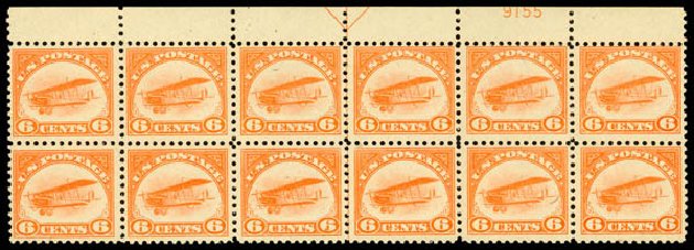 US Stamps Values Scott C1 - 1918 6c Air Curtiss Jenny. Daniel Kelleher Auctions, Jan 2015, Sale 663, Lot 2051