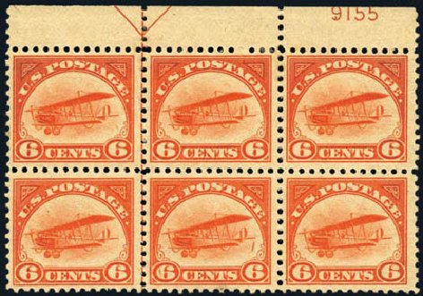 Value of US Stamp Scott Cat. C1 - 6c 1918 Air Curtiss Jenny. Harmer-Schau Auction Galleries, Aug 2012, Sale 94, Lot 1704