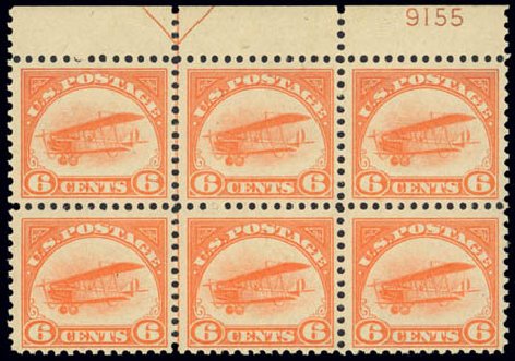 US Stamps Price Scott Catalog # C1 - 1918 6c Air Curtiss Jenny. Daniel Kelleher Auctions, Feb 2013, Sale 634, Lot 354