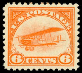 Values of US Stamp Scott Cat. C1: 1918 6c Air Curtiss Jenny. Daniel Kelleher Auctions, May 2014, Sale 653, Lot 2314