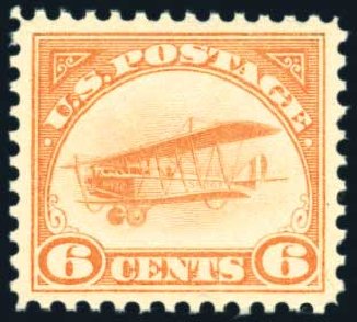 US Stamps Price Scott Cat. C1 - 6c 1918 Air Curtiss Jenny. Harmer-Schau Auction Galleries, Jul 2010, Sale 86, Lot 595