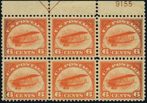 US Stamp Value Scott Cat. # C1: 6c 1918 Air Curtiss Jenny. Harmer-Schau Auction Galleries, Oct 2011, Sale 91, Lot 315