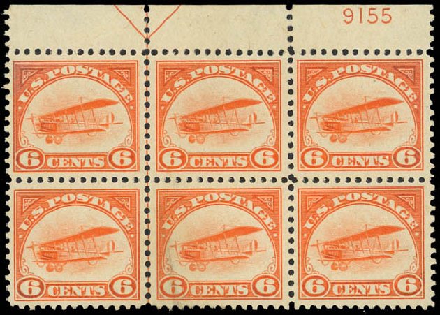 US Stamps Values Scott Catalogue #C1 - 6c 1918 Air Curtiss Jenny. Daniel Kelleher Auctions, Aug 2012, Sale 631, Lot 1605