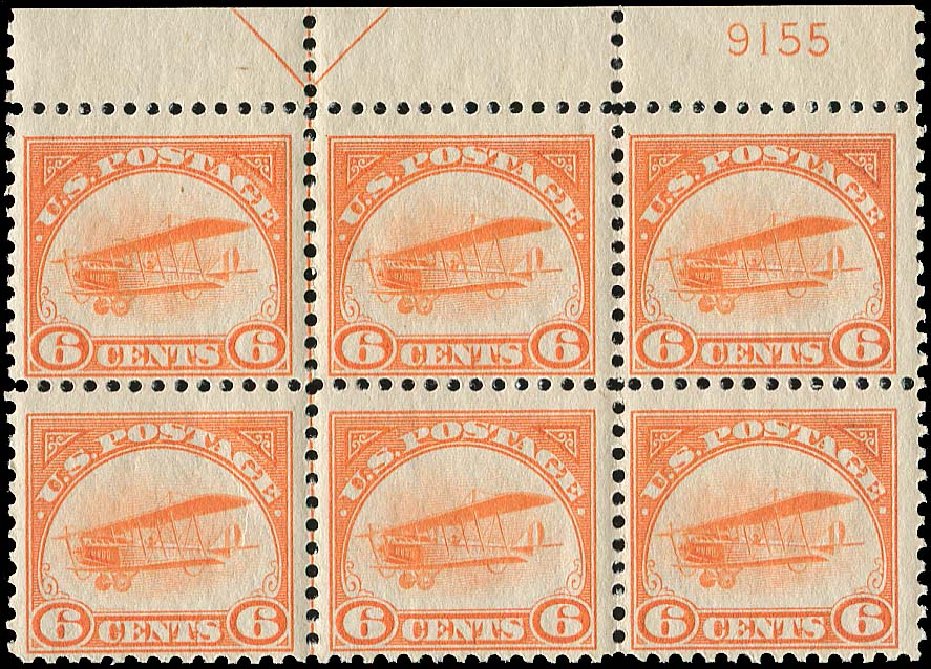 Cost of US Stamp Scott Catalogue C1 - 1918 6c Air Curtiss Jenny. Regency-Superior, Jan 2015, Sale 109, Lot 1715