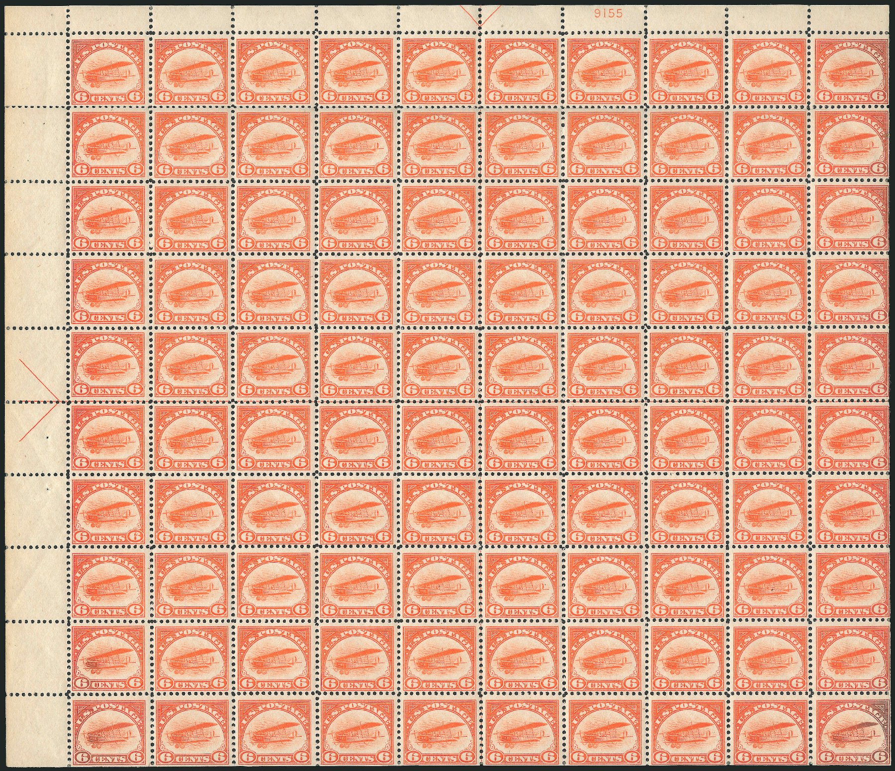 Values of US Stamps Scott #C1 - 6c 1918 Air Curtiss Jenny. Robert Siegel Auction Galleries, Feb 2015, Sale 1092, Lot 1395