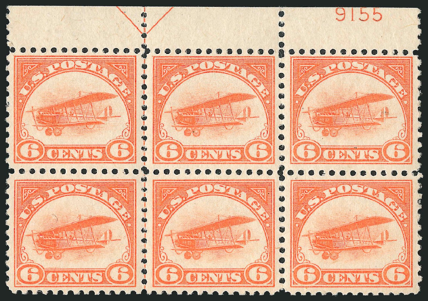 US Stamps Prices Scott Cat. # C1 - 6c 1918 Air Curtiss Jenny. Robert Siegel Auction Galleries, Oct 2010, Sale 997, Lot 6135