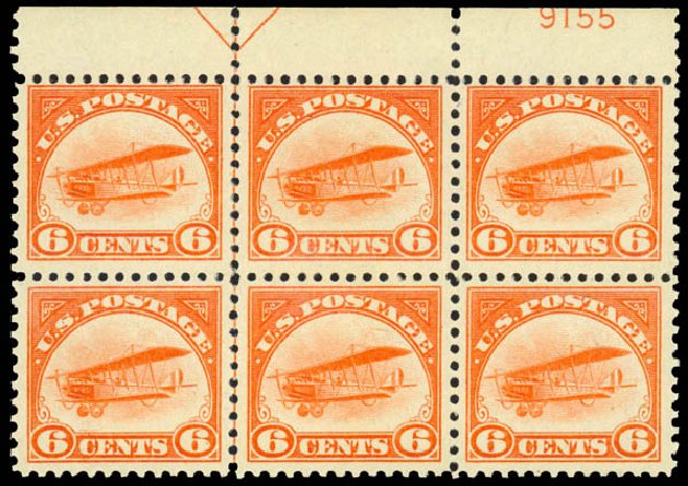 Values of US Stamps Scott # C1 - 6c 1918 Air Curtiss Jenny. Daniel Kelleher Auctions, Mar 2014, Sale 648, Lot 2292