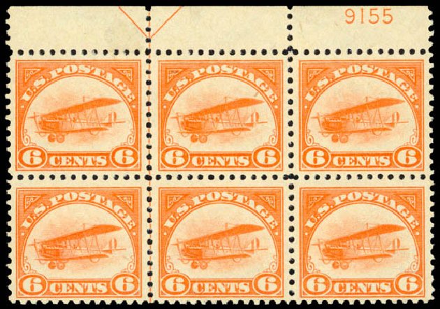 Price of US Stamp Scott Cat. #C1 - 6c 1918 Air Curtiss Jenny. Daniel Kelleher Auctions, May 2014, Sale 653, Lot 2473