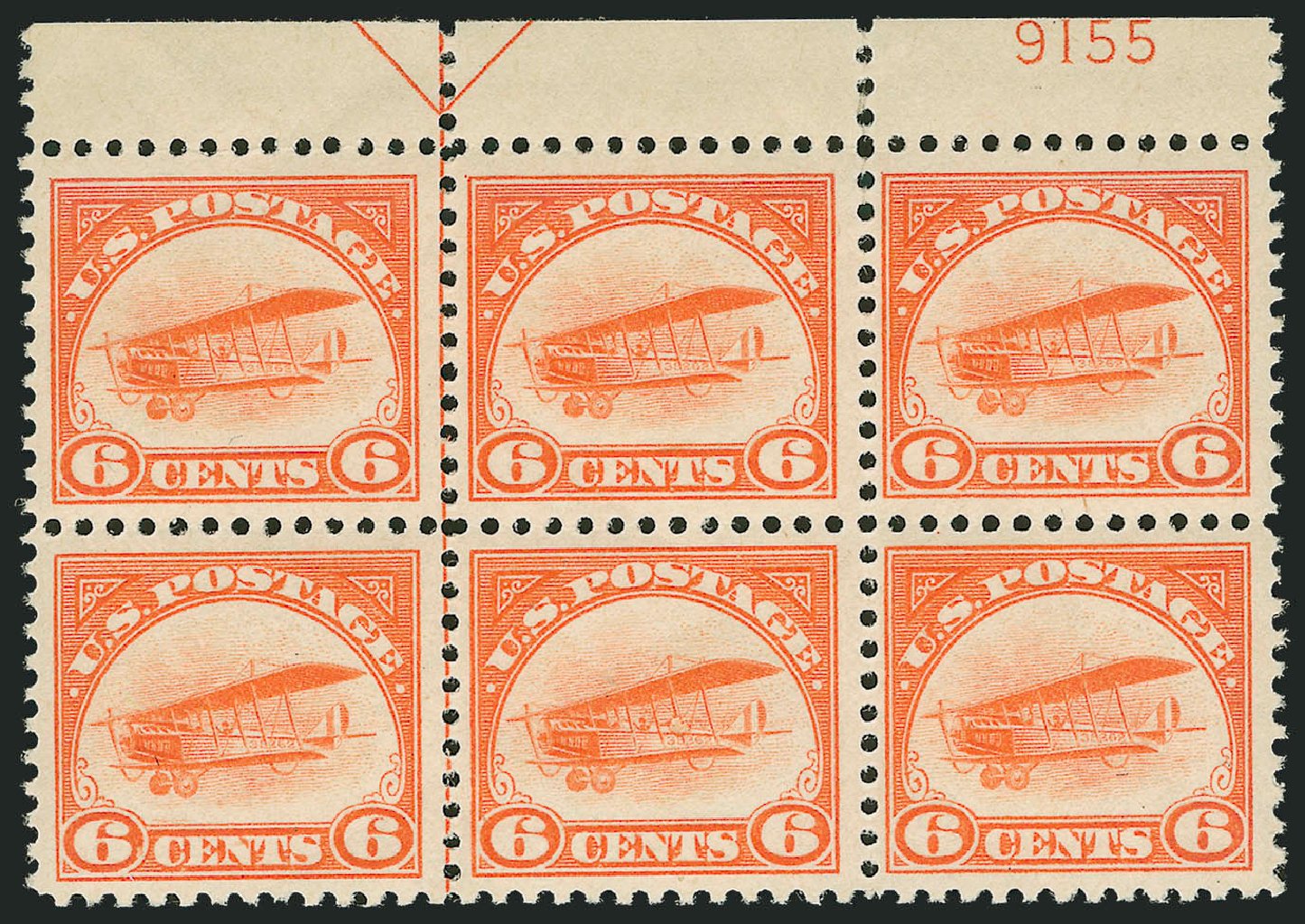 US Stamp Prices Scott Cat. C1 - 6c 1918 Air Curtiss Jenny. Robert Siegel Auction Galleries, Oct 2010, Sale 997, Lot 6133