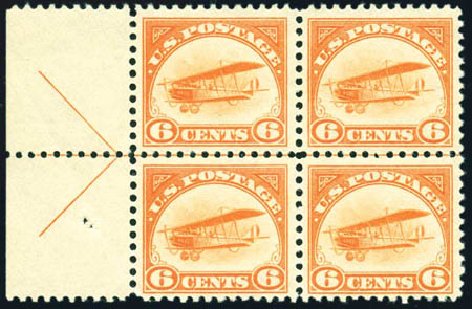 Values of US Stamp Scott Catalog #C1 - 1918 6c Air Curtiss Jenny. Harmer-Schau Auction Galleries, Jul 2010, Sale 86, Lot 596