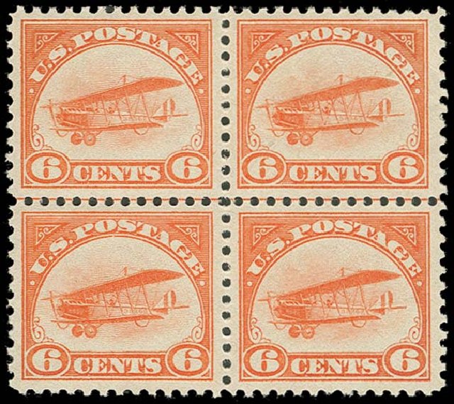 Value of US Stamps Scott C1 - 1918 6c Air Curtiss Jenny. H.R. Harmer, Oct 2014, Sale 3006, Lot 1456