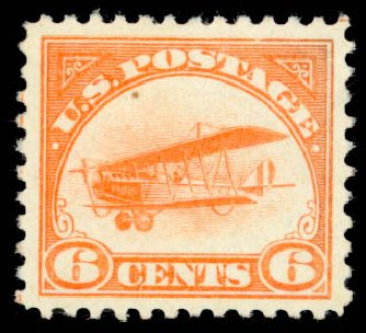US Stamps Price Scott C1 - 6c 1918 Air Curtiss Jenny. Daniel Kelleher Auctions, Oct 2014, Sale 660, Lot 2496