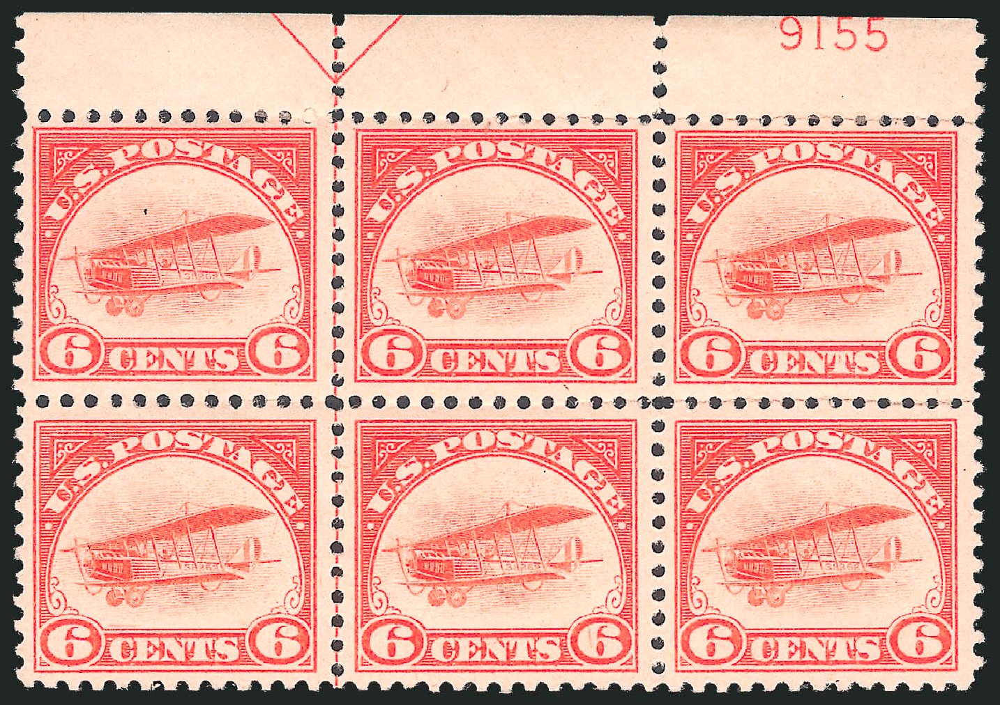 Values of US Stamp Scott Catalog #C1: 6c 1918 Air Curtiss Jenny. Robert Siegel Auction Galleries, Dec 2012, Sale 1037, Lot 2176