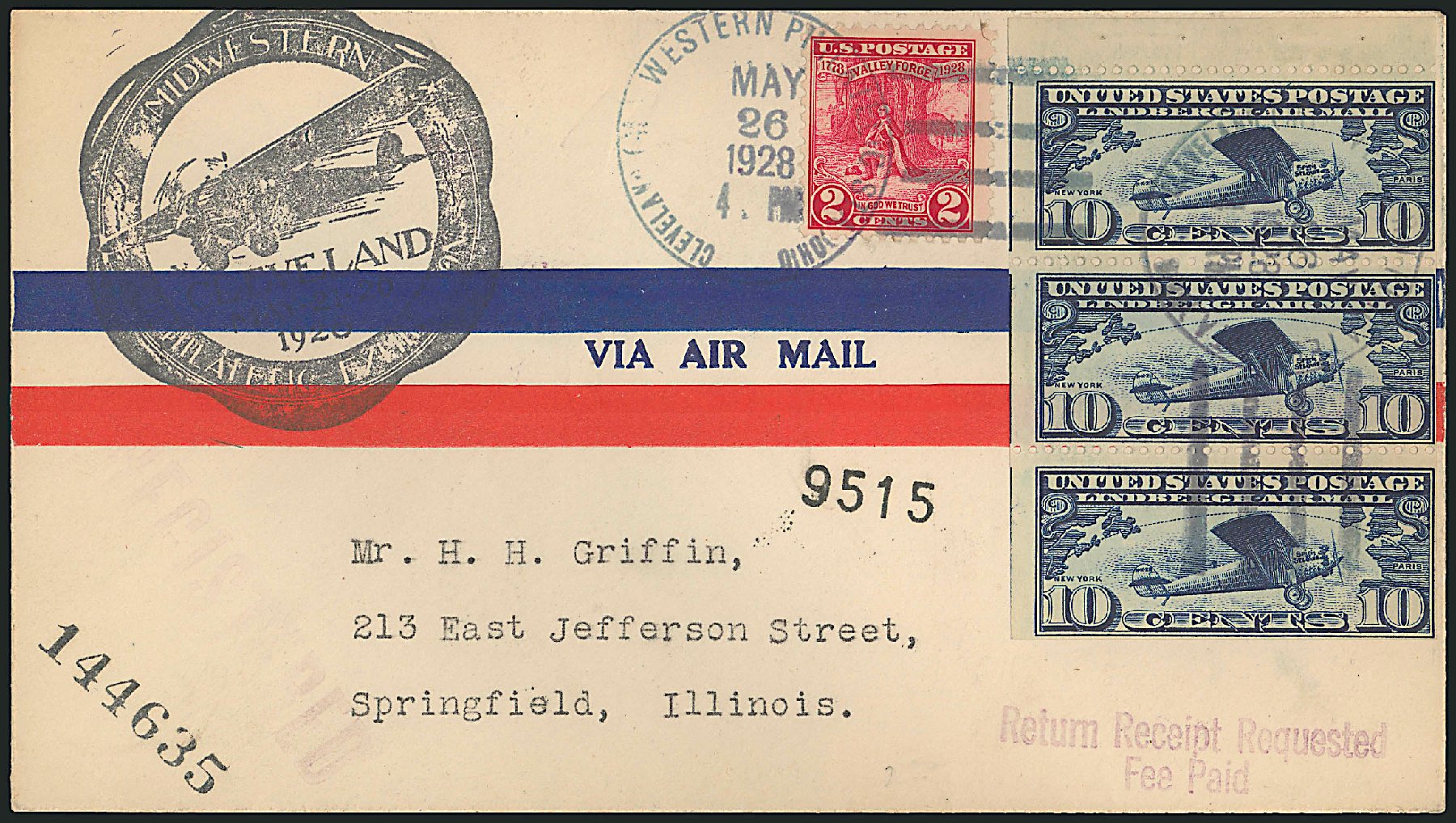 US Stamp Prices Scott Cat. # C10 - 10c 1927 Air Lindbergh Plane Spirit. Robert Siegel Auction Galleries, Jun 2010, Sale 991, Lot 1369