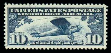 Cost of US Stamps Scott Catalog # C10 - 1927 10c Air Lindbergh Plane Spirit. Matthew Bennett International, Jun 2007, Sale 319, Lot 1590