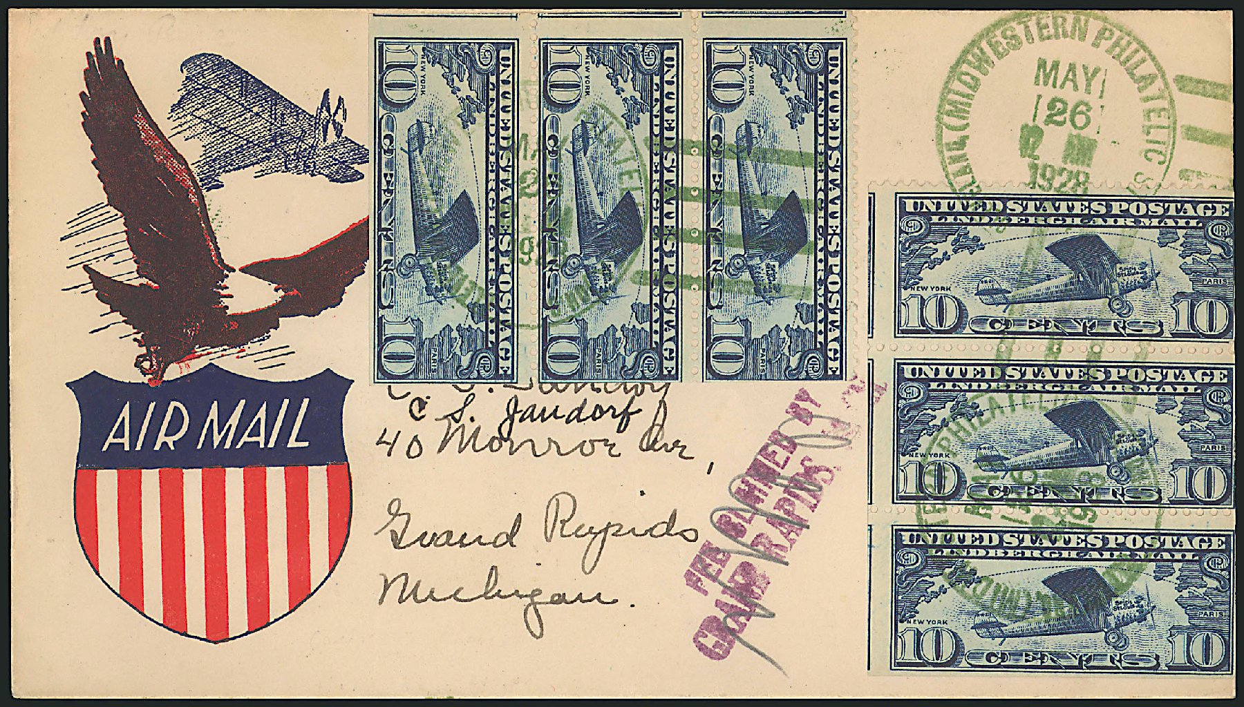 Costs of US Stamps Scott # C10: 10c 1927 Air Lindbergh Plane Spirit. Robert Siegel Auction Galleries, Jun 2010, Sale 991, Lot 1370