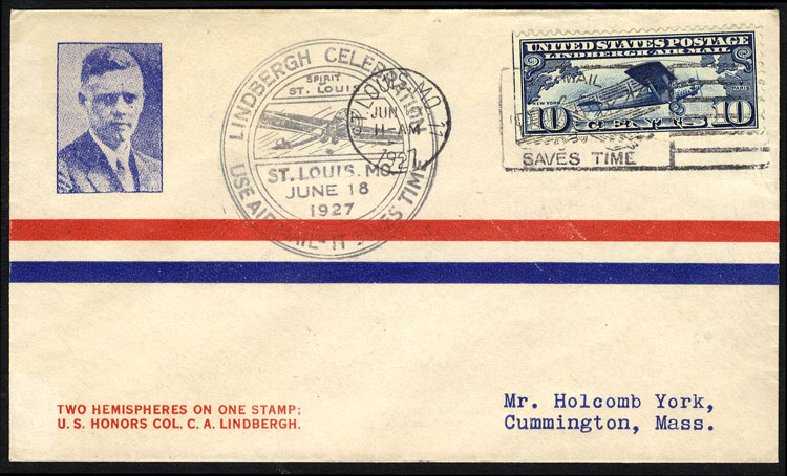US Stamp Values Scott Cat. C10: 1927 10c Air Lindbergh Plane Spirit. Cherrystone Auctions, Jun 2009, Sale 200906, Lot 374