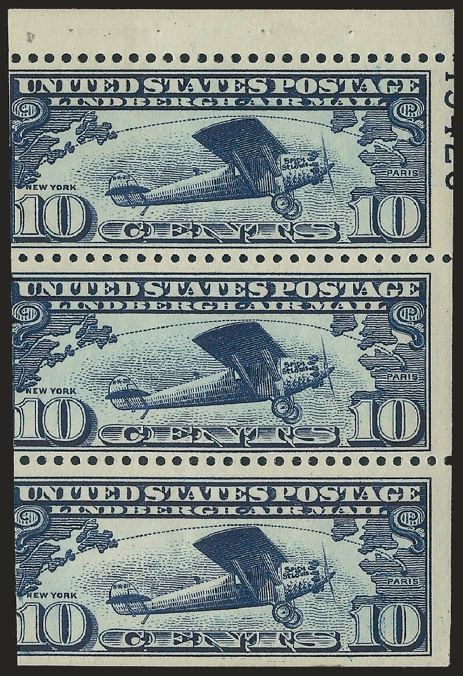 Prices of US Stamp Scott C10: 1927 10c Air Lindbergh Plane Spirit. Robert Siegel Auction Galleries, Jun 2010, Sale 991, Lot 1364