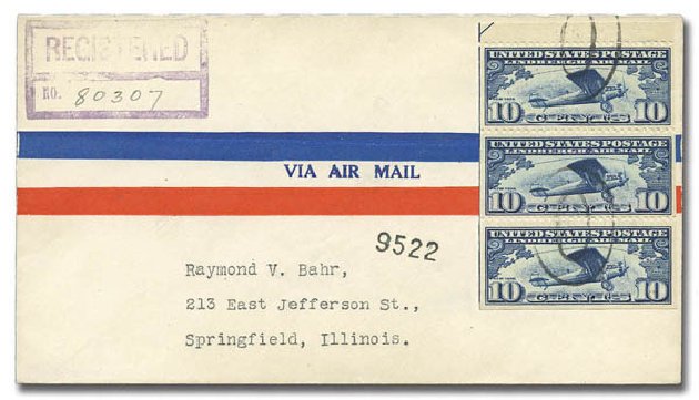 US Stamps Prices Scott C10 - 1927 10c Air Lindbergh Plane Spirit. Matthew Bennett International, Sep 2010, Sale 331, Lot 855