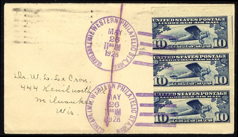 US Stamps Values Scott Catalog C10 - 1927 10c Air Lindbergh Plane Spirit. Cherrystone Auctions, Jun 2009, Sale 200906, Lot 375