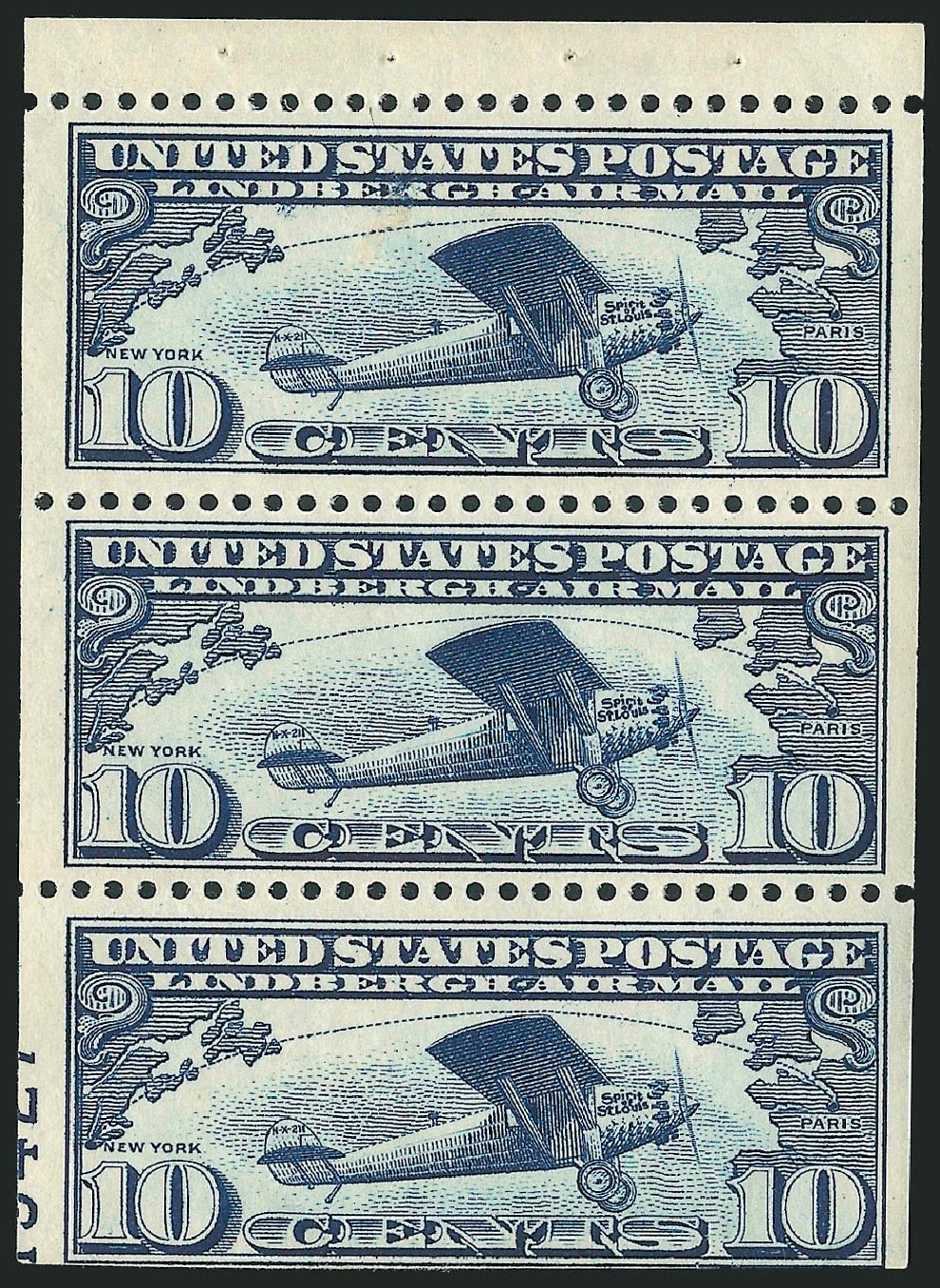 Value of US Stamps Scott Catalog C10: 10c 1927 Air Lindbergh Plane Spirit. Robert Siegel Auction Galleries, Jun 2010, Sale 991, Lot 1365