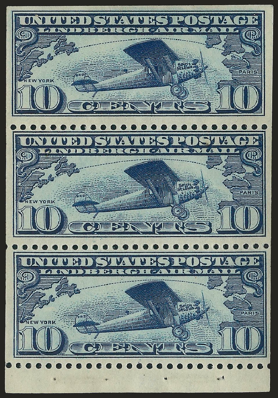US Stamp Values Scott Catalogue #C10: 1927 10c Air Lindbergh Plane Spirit. Robert Siegel Auction Galleries, Jun 2010, Sale 991, Lot 1362