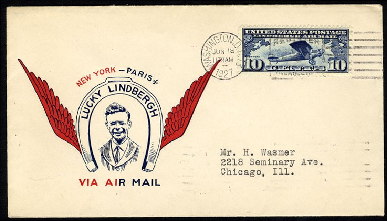 Prices of US Stamps Scott Catalog C10: 10c 1927 Air Lindbergh Plane Spirit. Cherrystone Auctions, Jun 2009, Sale 200906, Lot 373