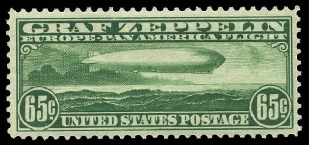 Costs of US Stamp Scott Cat. # C13: 1930 65c Air Graf Zeppelin. Matthew Bennett International, Mar 2011, Sale 337, Lot 3087