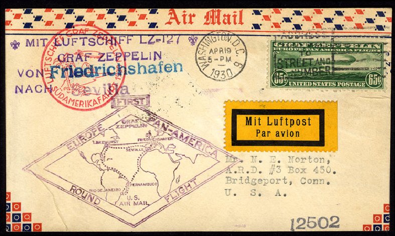 US Stamps Prices Scott Catalog C13 - 65c 1930 Air Graf Zeppelin. Cherrystone Auctions, Jun 2009, Sale 200906, Lot 378