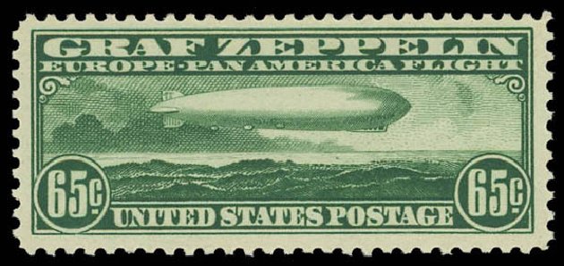 US Stamps Prices Scott #C13 - 1930 65c Air Graf Zeppelin. Daniel Kelleher Auctions, Oct 2011, Sale 626, Lot 558