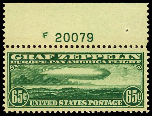 US Stamp Prices Scott Catalogue C13 - 65c 1930 Air Graf Zeppelin. Daniel Kelleher Auctions, Dec 2012, Sale 633, Lot 1068
