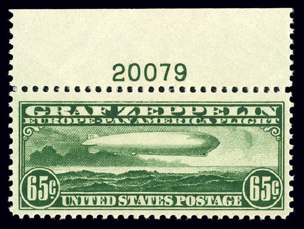 US Stamps Values Scott Catalog #C13: 65c 1930 Air Graf Zeppelin. Matthew Bennett International, Dec 2008, Sale 330, Lot 1899