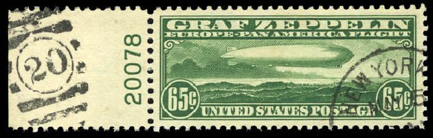 Value of US Stamps Scott Catalogue # C13 - 1930 65c Air Graf Zeppelin. Matthew Bennett International, Mar 2011, Sale 337, Lot 3089