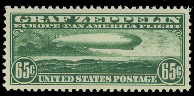 Values of US Stamps Scott C13: 1930 65c Air Graf Zeppelin. Daniel Kelleher Auctions, Oct 2011, Sale 626, Lot 559