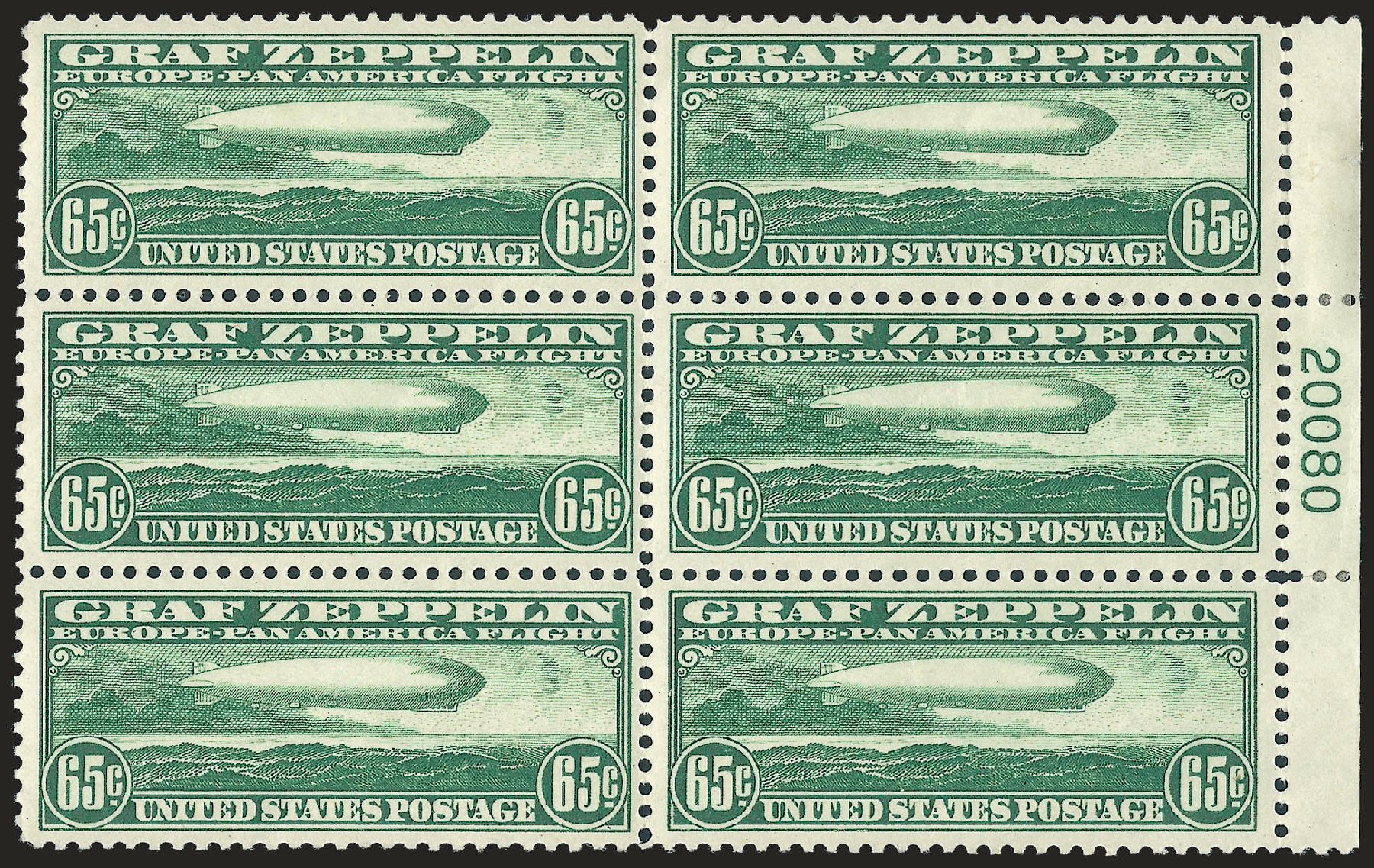 US Stamp Value Scott Cat. #C13: 65c 1930 Air Graf Zeppelin. Robert Siegel Auction Galleries, Apr 2009, Sale 971, Lot 1929