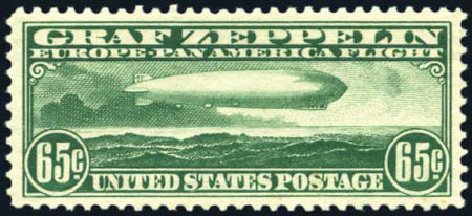 US Stamp Values Scott Catalogue C13: 65c 1930 Air Graf Zeppelin. Harmer-Schau Auction Galleries, Aug 2011, Sale 90, Lot 1650