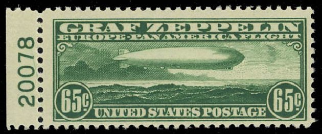Values of US Stamp Scott Cat. #C13: 1930 65c Air Graf Zeppelin. Daniel Kelleher Auctions, Jul 2011, Sale 625, Lot 1130