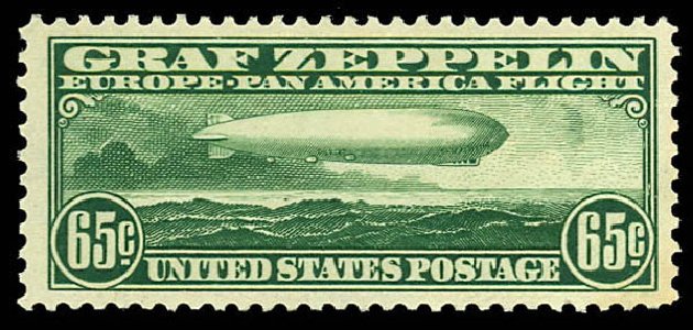US Stamp Prices Scott # C13: 1930 65c Air Graf Zeppelin. Daniel Kelleher Auctions, Dec 2012, Sale 633, Lot 1070