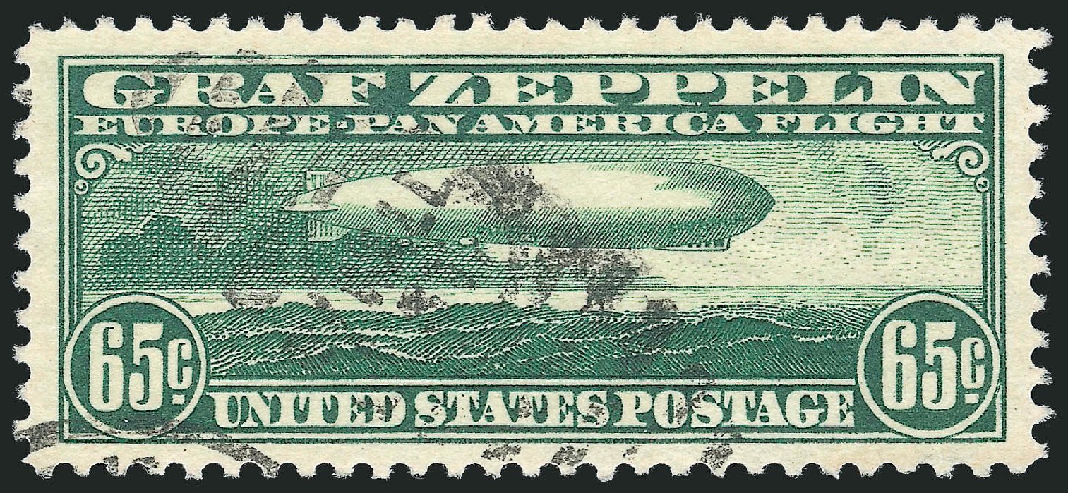 US Stamp Values Scott Catalogue C13: 65c 1930 Air Graf Zeppelin. Robert Siegel Auction Galleries, Oct 2012, Sale 1032, Lot 3640