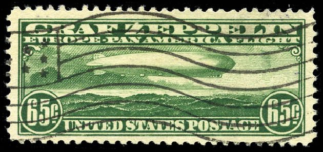 Values of US Stamps Scott # C13 - 1930 65c Air Graf Zeppelin. Matthew Bennett International, Mar 2012, Sale 344, Lot 4791