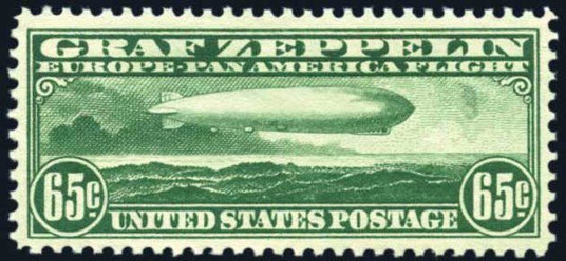 US Stamps Values Scott Catalogue #C13 - 1930 65c Air Graf Zeppelin. Harmer-Schau Auction Galleries, Oct 2009, Sale 83, Lot 481