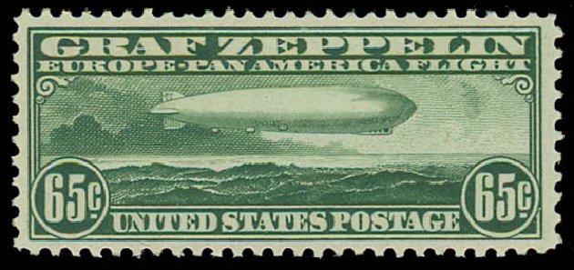 Prices of US Stamp Scott Catalogue # C13 - 65c 1930 Air Graf Zeppelin. Daniel Kelleher Auctions, Jul 2011, Sale 625, Lot 1131
