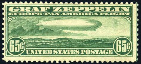 Values of US Stamps Scott Cat. # C13: 65c 1930 Air Graf Zeppelin. Harmer-Schau Auction Galleries, Feb 2010, Sale 84, Lot 1764