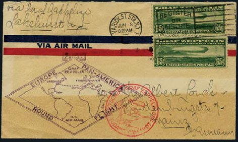 US Stamp Values Scott Catalog #C13 - 1930 65c Air Graf Zeppelin. Harmer-Schau Auction Galleries, Oct 2011, Sale 91, Lot 335